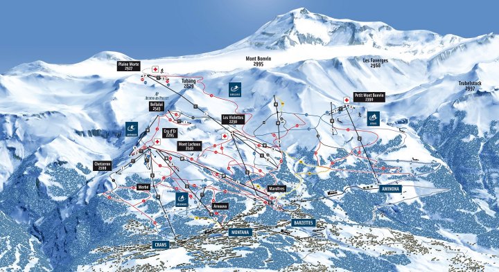 Crans Montana Aminona a ledovec Plaine Morte 3000 Zimní Alpy